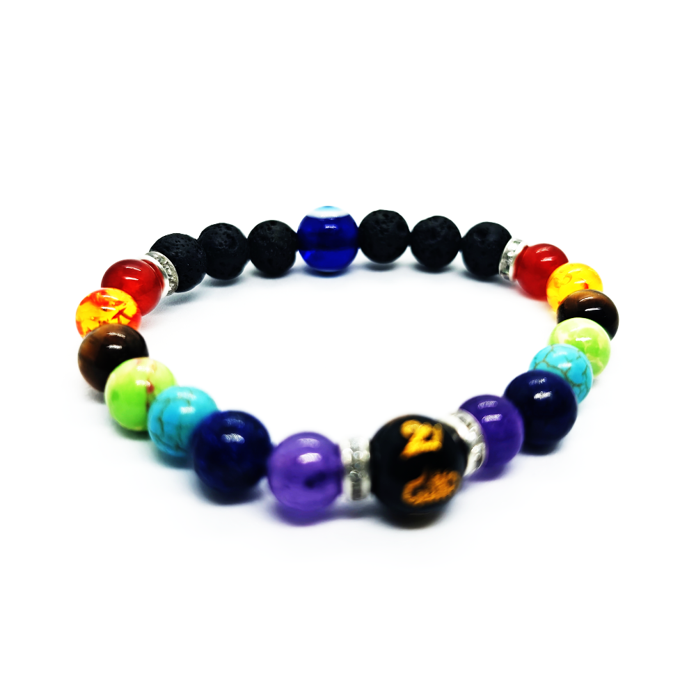 7 Chakra Lava With OM Mani and Evil Eye Bracelet - Image 2