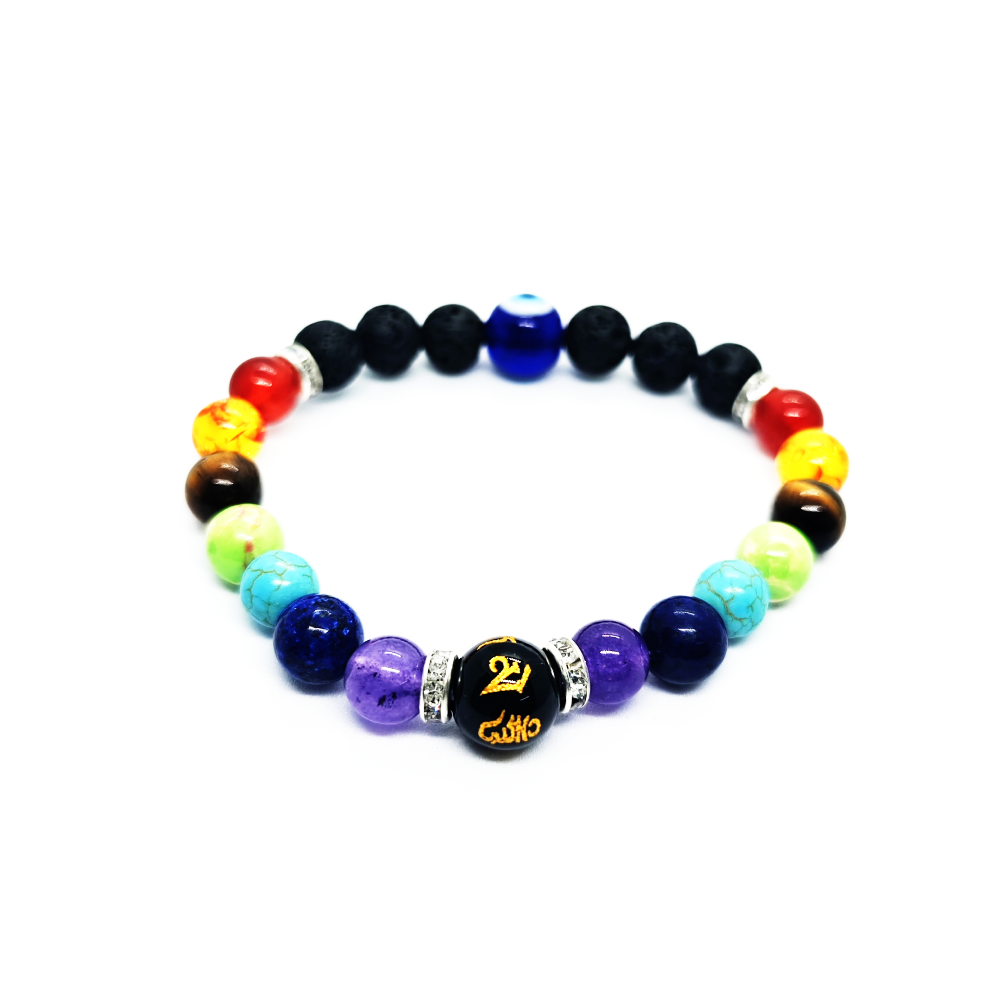 7 Chakra Lava With OM Mani and Evil Eye Bracelet - Image 3