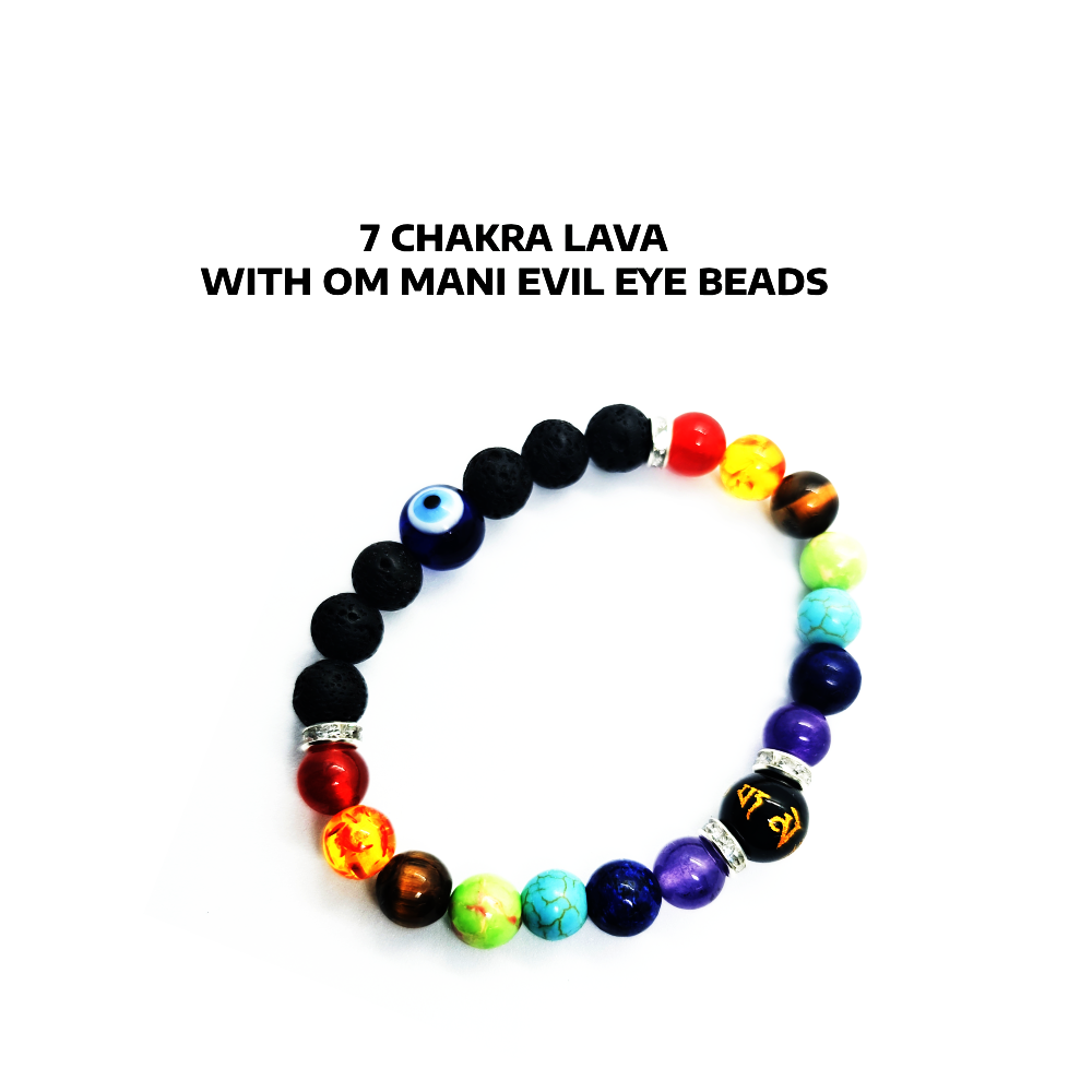 7 Chakra Lava With OM Mani and Evil Eye Bracelet