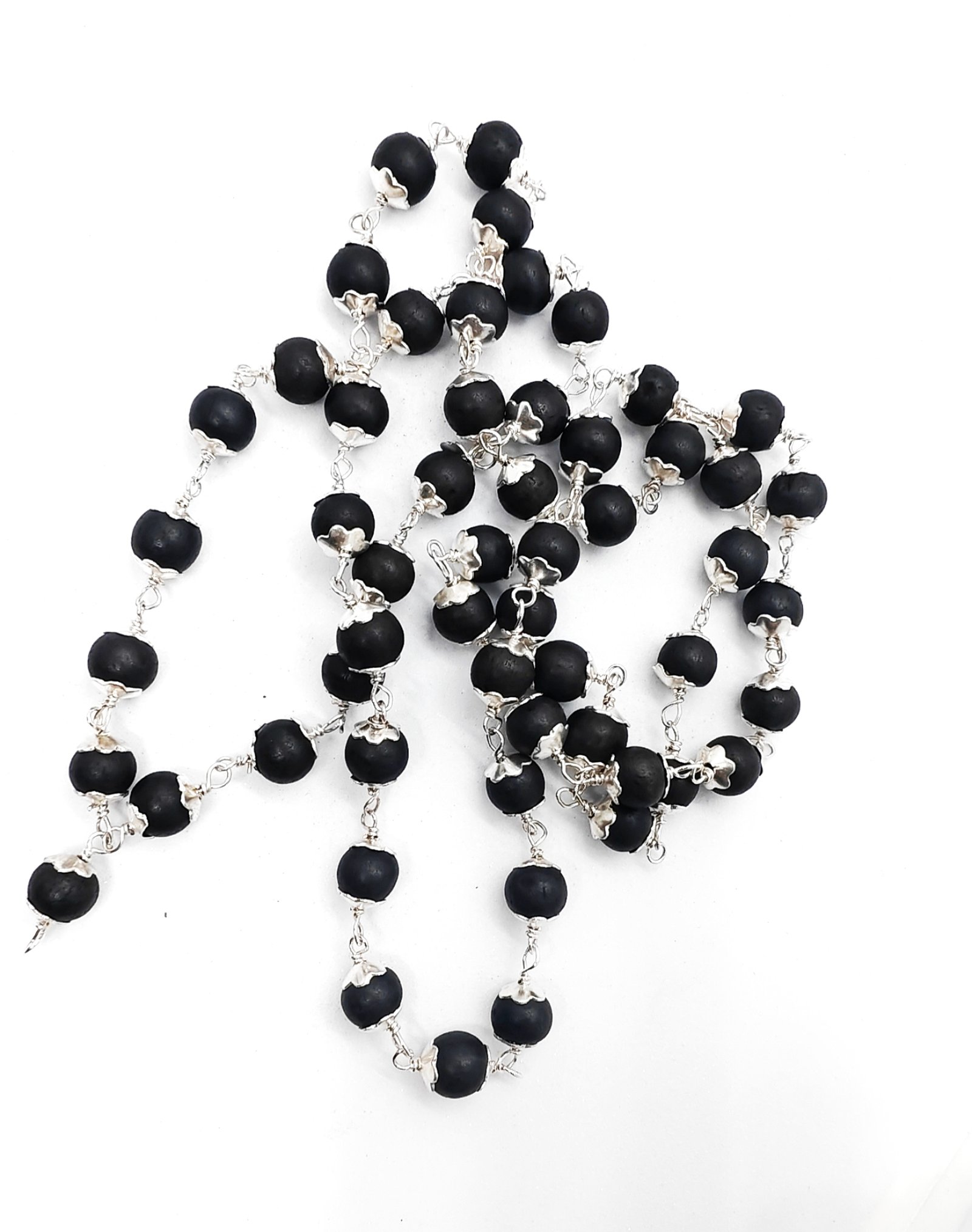 German Silver in Karungali Malai Jewelry 8MM With Cap (With GOVT. Certificate)