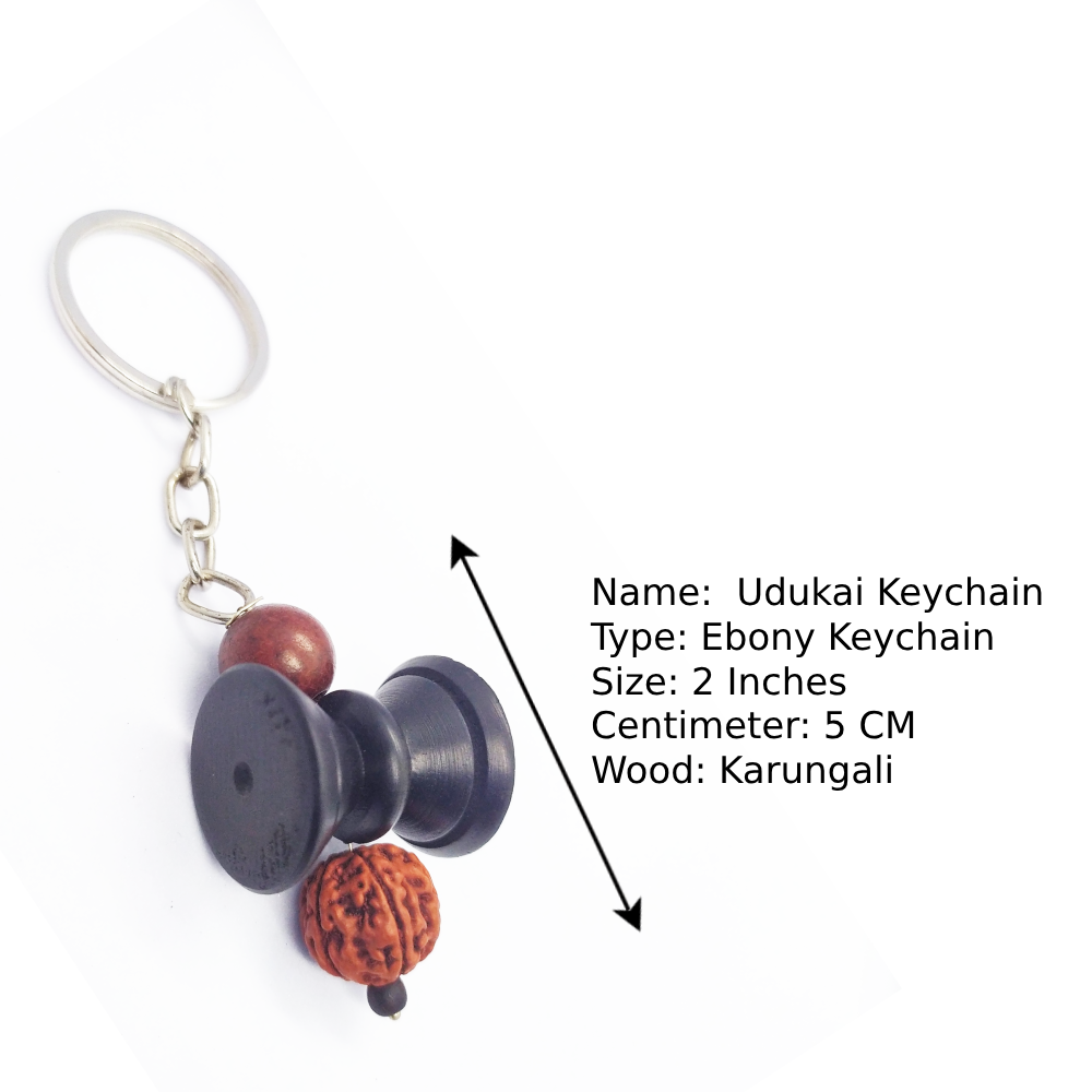 Original Karungali Udukkai Keychain | Karungali Keychain Lord Siva Udukkai, Karungali Wood, black Colour, 1 Piece - Image 2